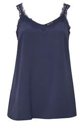 EVANS Curve Navy Blue Lace Trim Cami Vest Top