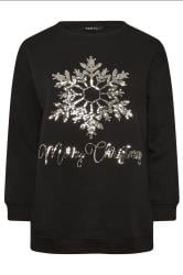 YOURS Plus Size Black Sequin Embellished 'Merry Christmas' Sweatshirt | Yours Clothing 5