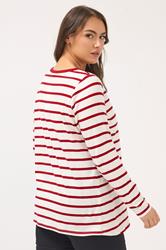YOURS Plus Size Red Stripe Long Sleeve Ringer Top | Yours Clothing 2
