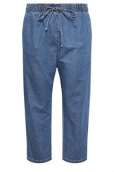 YOURS Plus Size Blue Paperbag Waist Straight Leg Jeans | Yours Clothing 5