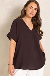 EVANS Plus Size Chocolate Brown Front Pleat Blouse | Evans 3