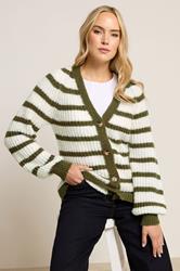 LTS Tall Green Knitted Stripe Button Cardigan | Long Tall Sally 3