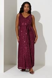 YOURS LONDON Plus Size Burgundy Red Sequin V-Neck Maxi Dress | Yours Clothing 3