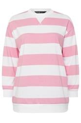 YOURS Curve Pink & White Stripe Sweatshirt