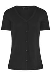 LTS Tall Black Button Ribbed T-Shirt
