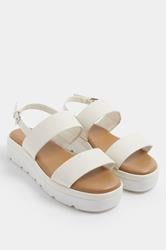 White Faux Leather Padded Wedge Sandals In Extra Wide EEE Fit | Yours Clothing 3