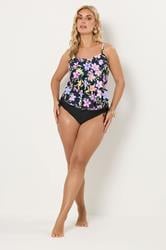 YOURS Plus Size Black Pastel Floral Tankini Top | Yours Clothing 1