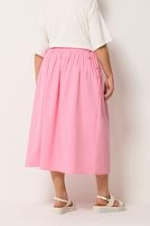 YOURS Plus Size Pink Poplin Midi Skirt | Yours Clothing 2