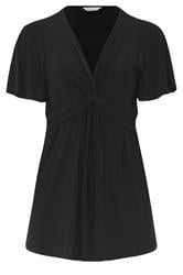 YOURS LONDON Curve Black Knot Detail Front Short Sleeve Top