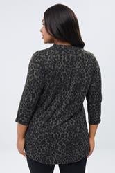 YOURS Plus Size Dark Green Leopard Print Placket Top | Yours Clothing 2
