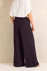 EVANS Plus Size Plum Textured Pleated Trousers | Evans 2