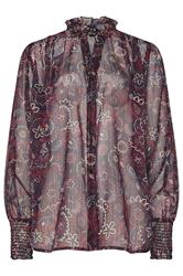 LTS Tall Dark Red Paisley Frill Neck Blouse