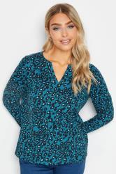 M&Co Blue Animal Print Notch Neck Cotton T-Shirt | M&Co 1