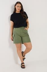 YOURS Plus Size Khaki Green Stretch Denim Cargo Shorts | Yours Clothing 2