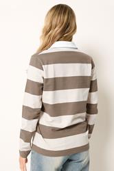 LTS Tall Women's Natural Brown Stripe Rugby Polo T-Shirt | Long Tall Sally 2