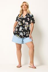 YOURS Plus Size Black Floral Puff Sleeve Blouse | Yours Clothing 1