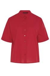 EVANS Curve Red Cotton Boxy Collard Shirt
