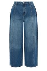 YOURS Curve Blue Palazzo Front Seam Wide Leg Jeans