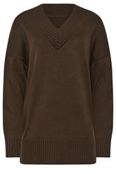 LTS Tall Chocolate Brown Knitted V-Neck Jumper