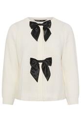 YOURS Curve Ivory White Satin Bow Front Cardigan