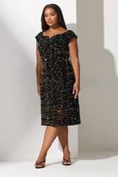 YOURS LONDON Plus Size Black Sequin Velvet Bardot Dress | Yours Clothing 3
