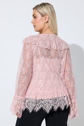 LIMITED COLLECTION Plus Size Pink Lace Frill Blouse | Yours Clothing 2