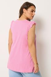 YOURS Plus Size Pink Broderie Frill Vest Top | Yours Clothing 2