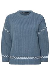 YOURS Curve Blue Blanket Stitch Jumper