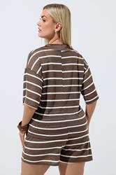 LIMITED COLLECTION Plus Size Chocolate Brown Stripe Rugby Collar Top | Yours Clothing 2