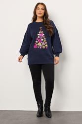 EVANS Plus Size Navy Blue Sequin Embellished Baubles Christmas Jumper | Evans 1