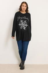 YOURS Plus Size Black Sequin Snowflake Novelty Christmas Jumper | Yours Clothing 1