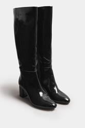 LTS Black Patent Knee High Block Boots