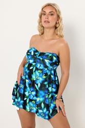 YOURS Plus Size Black Tropical Floral Hanky Hem Tankini Top | Yours Clothing 4