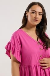 YOURS Plus Size Pink Button Frill Sleeve Peplum Top | Yours Clothing 4