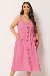 YOURS Plus Size Pink Cheesecloth Strappy Maxi Dress | Yours Clothing 3