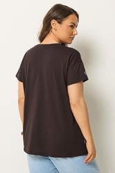 YOURS Plus Size Chocolate Brown Embroidered Bow T-Shirt | Yours Clothing 2