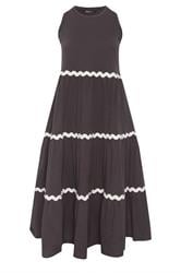 YOURS Curve Chocolate Brown Swirl Trim Maxi Dress