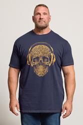 KAM Big & Tall Navy Blue Skull Print T-Shirt | BadRhino 3