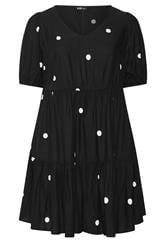 YOURS Curve Black Polka Dot Tiered Smock Dress