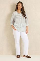 EVANS Plus Size White & Green Stripe Shirt | Evans 2