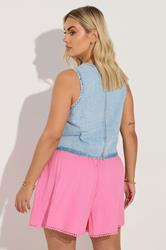 YOURS Plus Size Pink Crinkle Crochet Trim Shorts | Yours Clothing 3