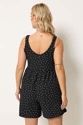 YOURS Plus Size Black Polka Dot Smock Textured Playsuit | Yours Clothing 2