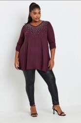 YOURS Plus Size Purple Diamante Stud Swing Top | Yours Clothing 2