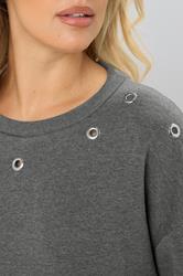 YOURS Plus Size Grey Eyelet Sweatshirt Dress | Yours Clothing 4