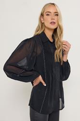 LTS Tall Black Stud Trim Pintuck Shirt | Long Tall Sally 3