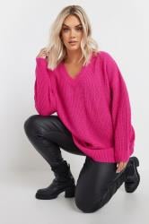 YOURS Plus Size Pink V-Neck Knitted Jumper | Yours Clothing 1