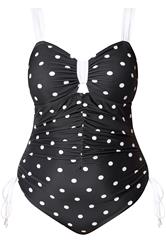 YOURS Plus Size Black Polka Dot Contrast Swimsuit | Yours Clothing 5