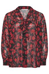 YOURS LONDON Curve Black Floral Pintuck Bow Tie Blouse