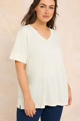EVANS Plus Size Ivory White V-Neck Modal Rich T-Shirt | Evans 3