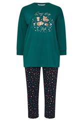 YOURS Curve Set Green 'Cosy Sleep Club' Woodland Pyjama Gift
